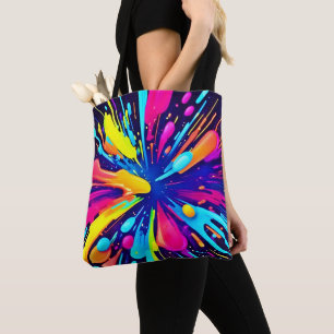 Neon Paint Explosion on Dark Canvas Tote Bag