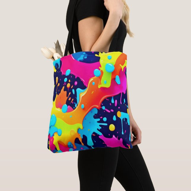 Neon Paint Explosion Tote Bag (Close Up)