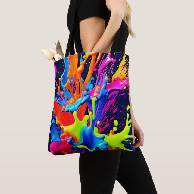 Neon Paint Fluid Explosion Tote Bag (Close Up)