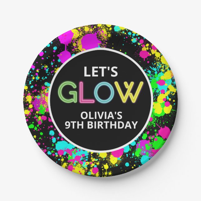 Neon paint glow birthday paper plate (Front)