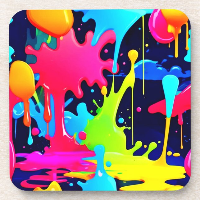 Neon Paint Splash Drip Chaos Coaster (Front)