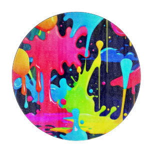 Neon Paint Splash Drip Chaos Cutting Board