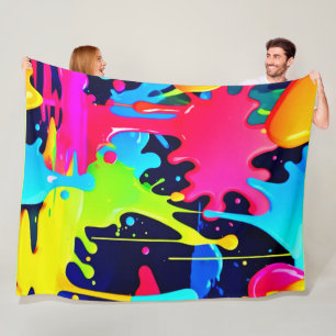 Neon Paint Splash Drip Chaos Fleece Blanket