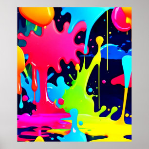 Neon Paint Splash Drip Chaos Poster