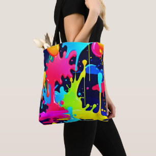 Neon Paint Splash Drip Chaos Tote Bag