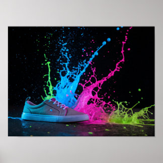Neon Paint Splash on a Sneaker Poster