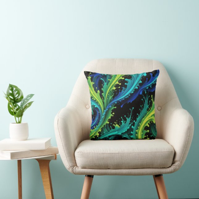 Neon Paint Splashes On Black Cushion (Chair)