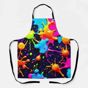 Neon Paint Splatter Abstract Art Apron