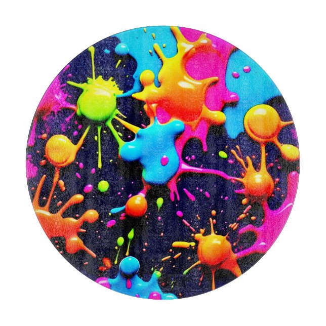 Neon Paint Splatter Abstract Art Cutting Board (Front)