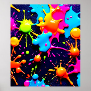 Neon Paint Splatter Abstract Art Poster