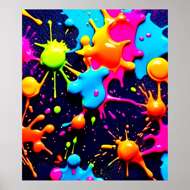 Neon Paint Splatter Abstract Art Poster (Front)
