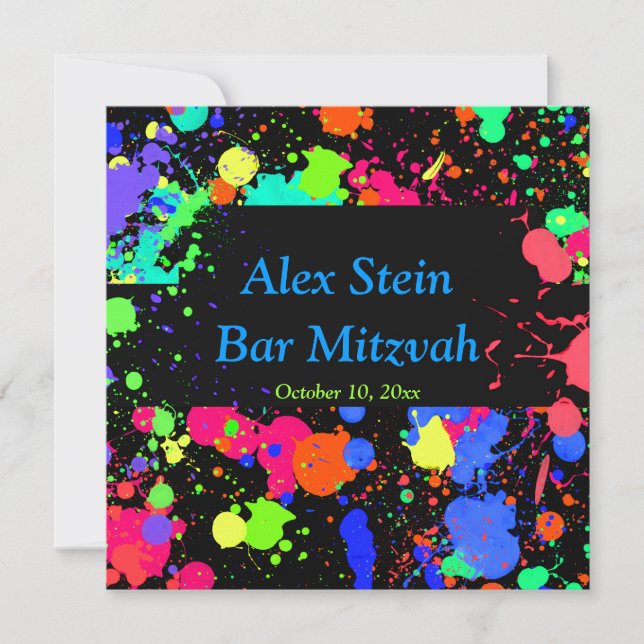 Neon Paint Splatter, Bar / Bat Mitzvah Invitation (Front)