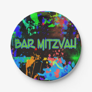 Neon, Paint Splatter, Bar Mitzvah Paper Plate