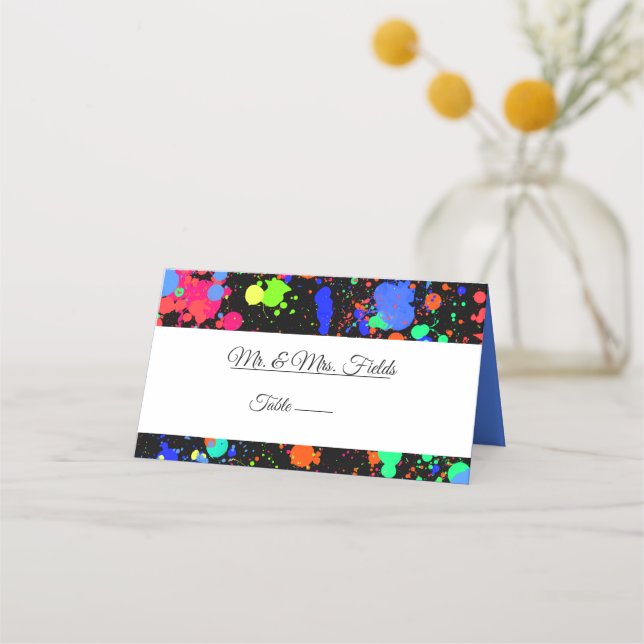 Neon Paint Splatter, Bat Mitzvah Star of David Place Card (Front)