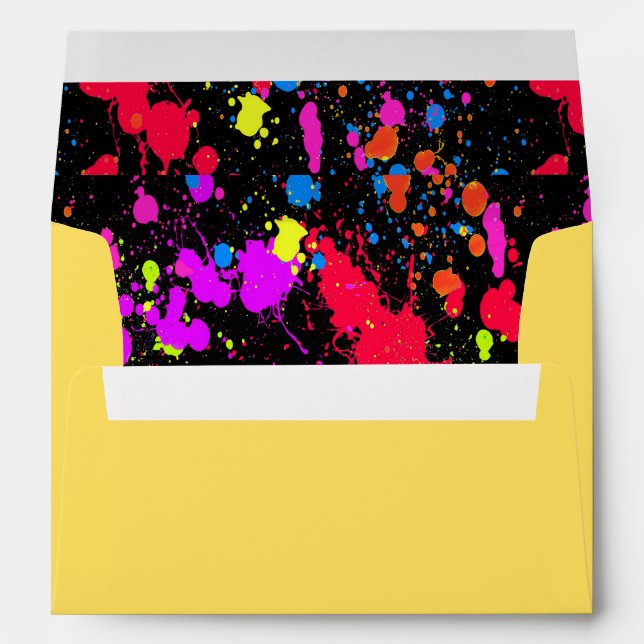 Neon Paint Splatter Blue Red Pink Yellow  Envelope (Back (Bottom))