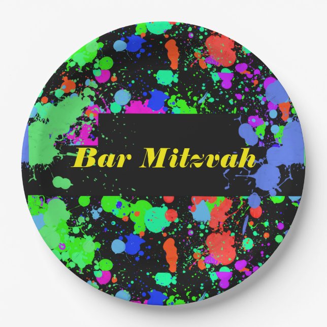 Neon, Paint Splatter, Custom Paper Plates 7" (Front)