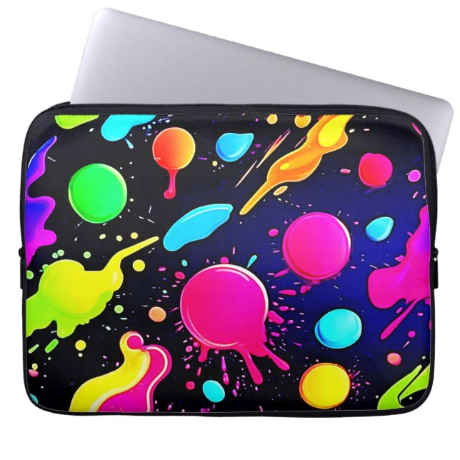 Neon Paint Splatter Design Laptop Sleeve (Front)