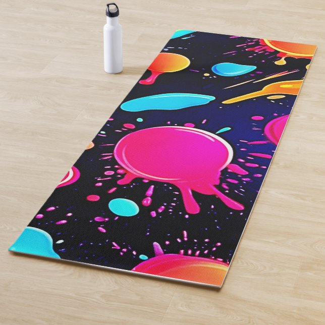 Neon Paint Splatter Design Yoga Mat (In Situ)