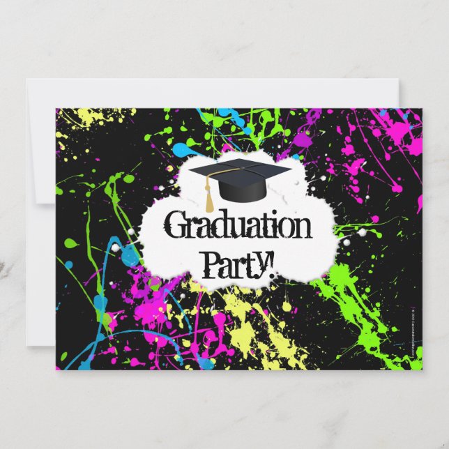 Neon Paint Splatter Graduation Party Invitation (Front)
