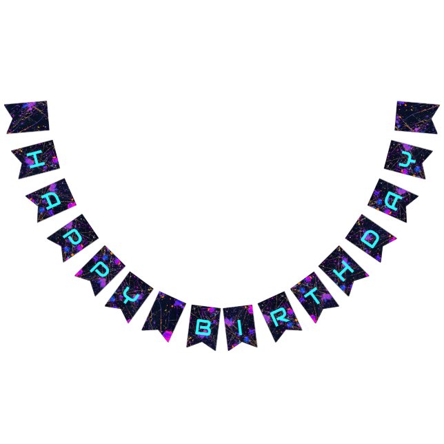 Neon Paint Splatter Happy Birthday Bunting (All)