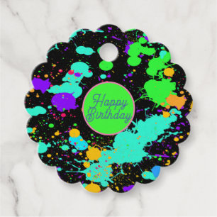 Neon Paint Splatter Happy Birthday Favour Tags