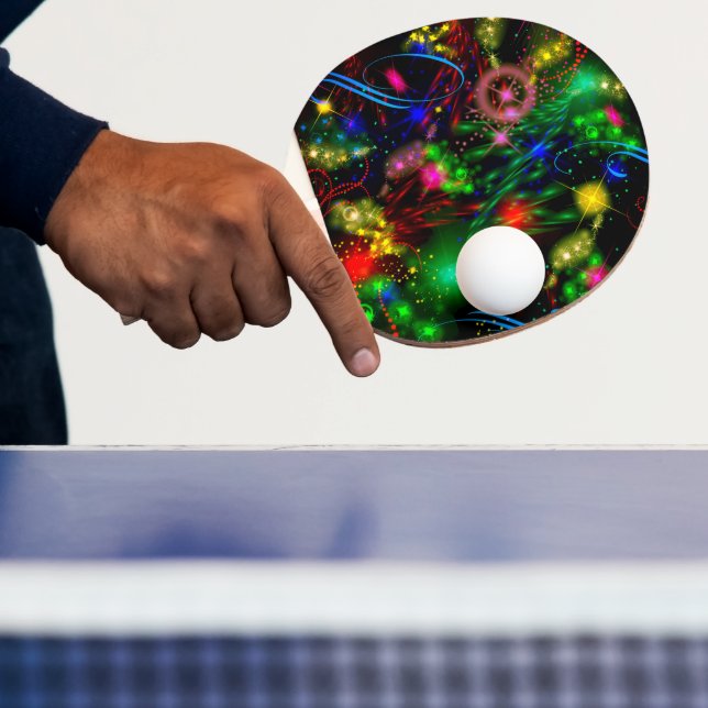 Neon Paint Splatter Lights Swirls Stars Ping Pong Paddle (Insitu)