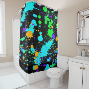 Neon Paint Splatter, Modern, Fun Shower Curtain