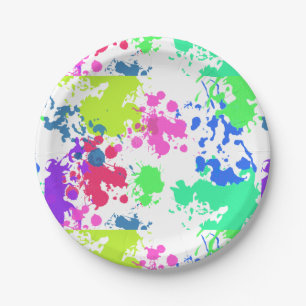 Neon Paint Splatter, Paper Plate