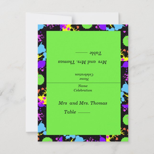 Neon Paint Splatter Table, Escort Cards (Front)