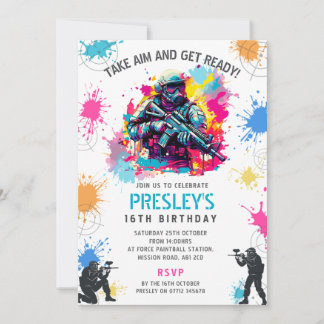 Neon Paintball Invitation - Combat Birthday Party
