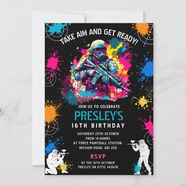 Neon Paintball Invite - Combat Glow Birthday Party (Front)