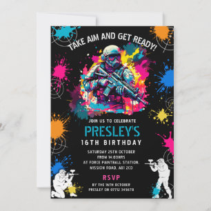 Neon Paintball Invite - Combat Glow Birthday Party