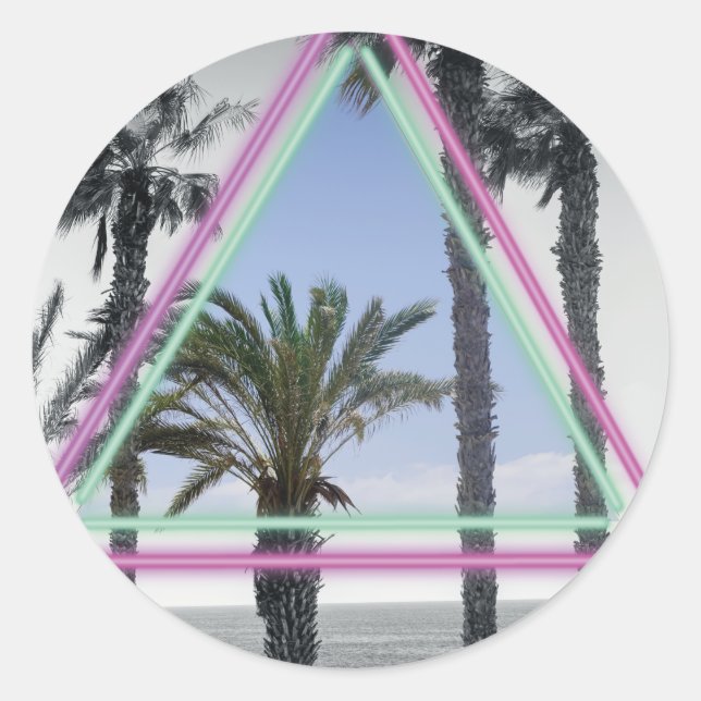 Neon palm magnet classic round sticker (Front)