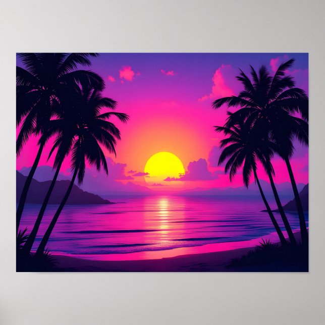 Neon Palm Sunset – Vaporwave Tropical Aesthetic Poster (Front)