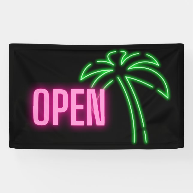 Neon Palm Tree Green & Pink Open Sign  (Horizontal)