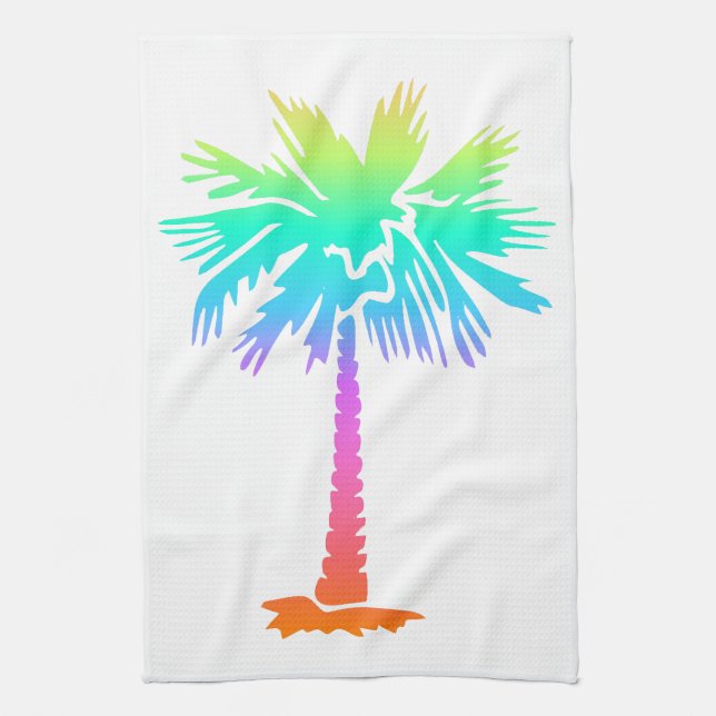 neon palm tree tropical summer colourful tea towel (Vertical)