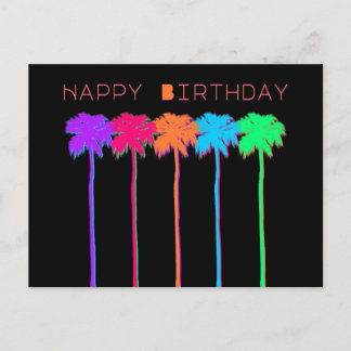 Neon Palm Trees Happy Birthday Postcard