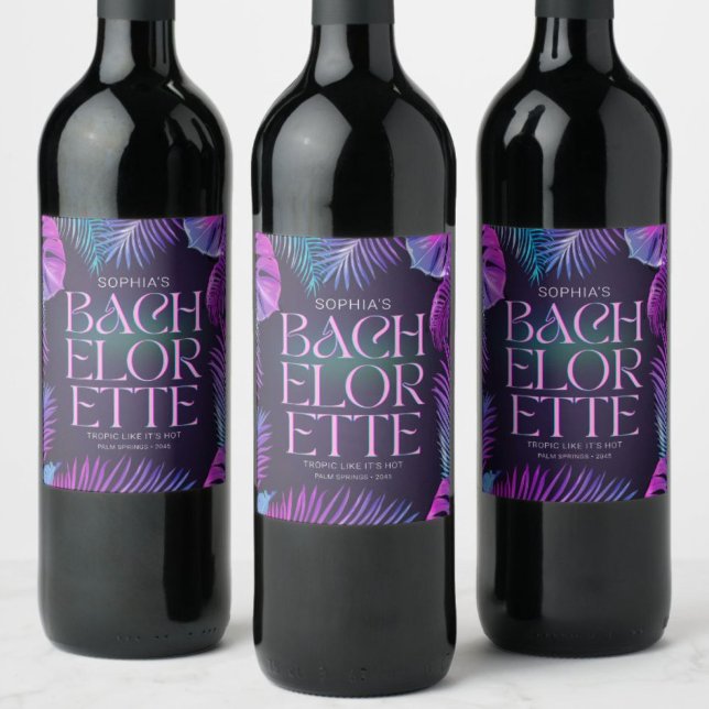 Neon Palm Tropical Bachelorette Party Wine Label (Creator Uploaded)