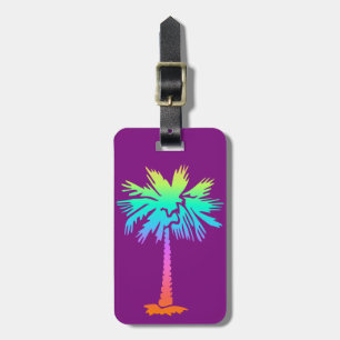 neon palm tropical summer bright colourful purple luggage tag