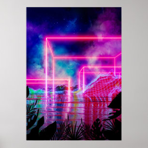 Neon palms landscape: Cube Poster