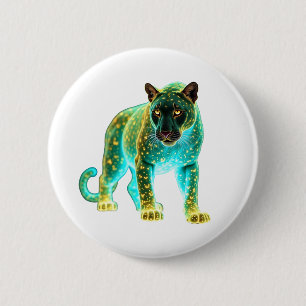 Neon Panther: Cosmic Glow Wildlife Art 6 Cm Round Badge