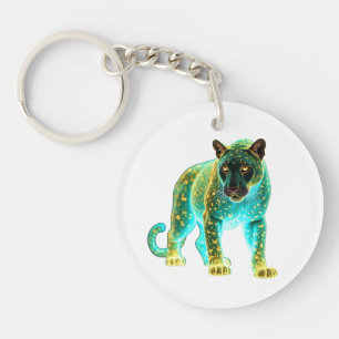 Neon Panther: Cosmic Glow Wildlife Art Key Ring