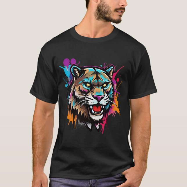 Neon Panther Graffiti Streetwear Bold & Fierce Men T-Shirt (Front)