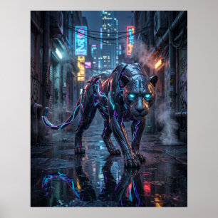 Neon Panther Midnight Alley Poster