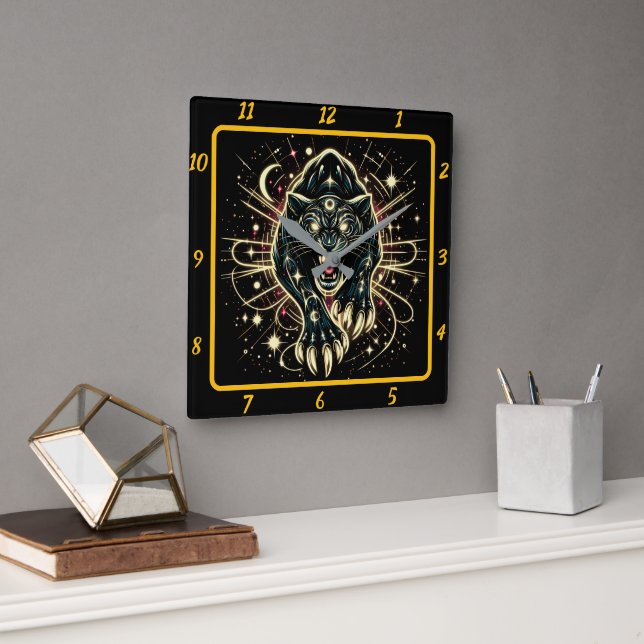 Neon Panther Prowl Timepiece Glow Square Wall Clock (Office)