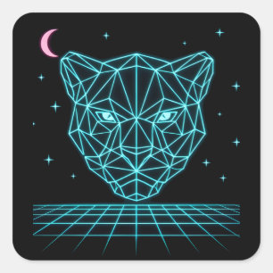 Neon Panther - Synthwave Dark Electric Square Sticker