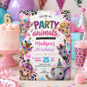 Neon Party Animals Birthday Invitation