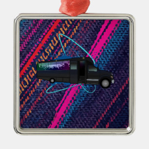 Neon Party Bus Time Fabric Streak Lights Nightlife Metal Ornament
