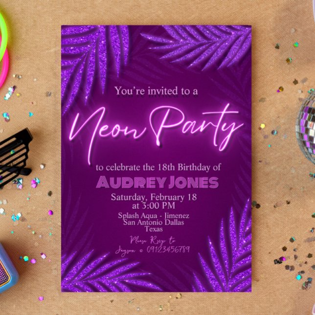 Neon Party - Glow - Purple Invitation (Neon Party - Glow - Purple Invitation)