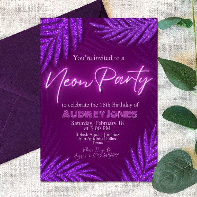 Neon Party - Glow - Purple Invitation (Neon Party - Glow - Purple Invitation)